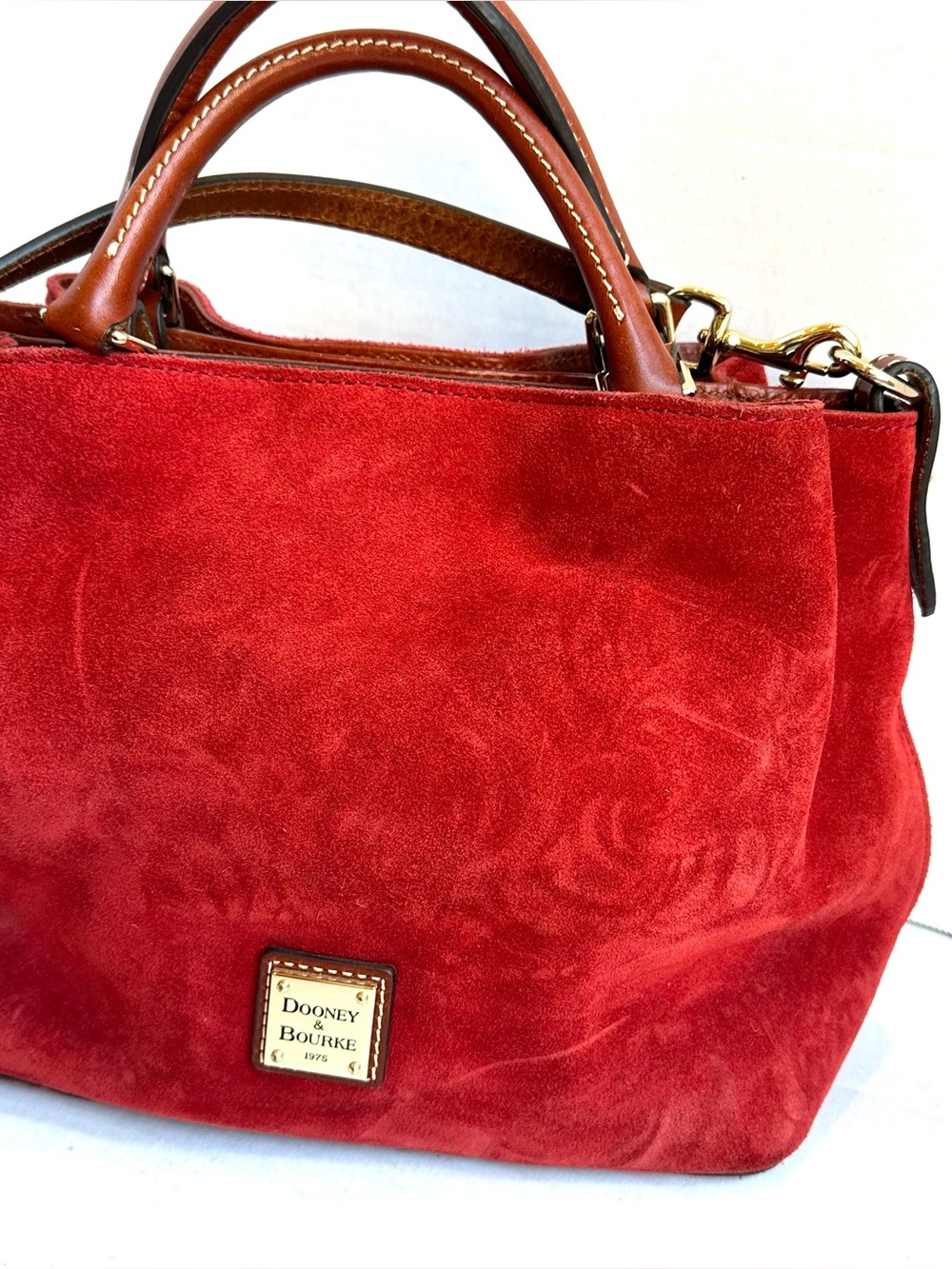 Dooney & Bourke Autumn Orange Suede Brown Leather Trim Medium Satchel Bag Rare - Picture 2 of 12